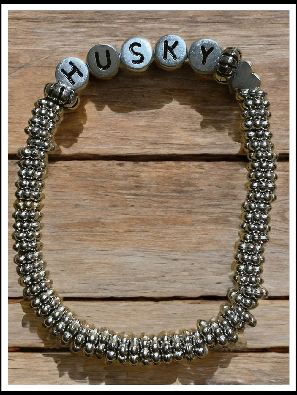 3 piece - Husky Mom Silver Paw Bead Bracelet Set